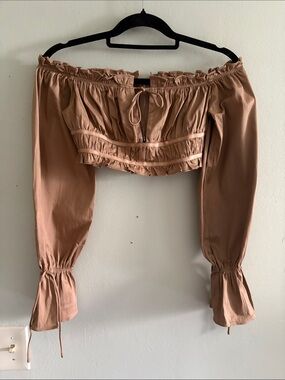 White fox shirred satin off-the-shoulder crop top S